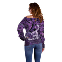 Lupus Awareness Month New Zealand Off Shoulder Sweater Be Strong Warrior Maori Silver Fern