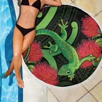 New Zealand Gecko Beach Blanket Aotearoa Maori With Pohutukawa Flowers