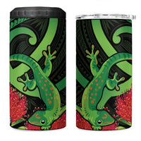 New Zealand Gecko 4 in 1 Can Cooler Tumbler Aotearoa Maori With Pohutukawa Flowers LT14 One Size: 16 oz Black - Polynesian Pride