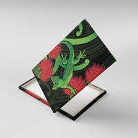New Zealand Gecko Canvas Wall Art Aotearoa Maori With Pohutukawa Flowers