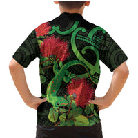 New Zealand Gecko Family Matching Mermaid Dress and Hawaiian Shirt Aotearoa Maori With Pohutukawa Flowers LT14 - Polynesian Pride