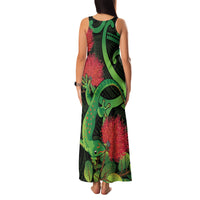 New Zealand Gecko Family Matching Tank Maxi Dress and Hawaiian Shirt Aotearoa Maori With Pohutukawa Flowers