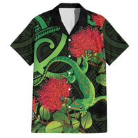 New Zealand Gecko Hawaiian Shirt Aotearoa Maori With Pohutukawa Flowers LT14 Black - Polynesian Pride