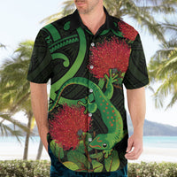 New Zealand Gecko Hawaiian Shirt Aotearoa Maori With Pohutukawa Flowers LT14 - Polynesian Pride
