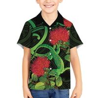 New Zealand Gecko Hawaiian Shirt Aotearoa Maori With Pohutukawa Flowers LT14 - Polynesian Pride
