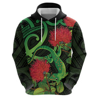 New Zealand Gecko Hoodie Aotearoa Maori With Pohutukawa Flowers