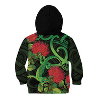 New Zealand Gecko Kid Hoodie Aotearoa Maori With Pohutukawa Flowers