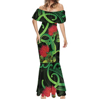 New Zealand Gecko Mermaid Dress Aotearoa Maori With Pohutukawa Flowers LT14 - Polynesian Pride