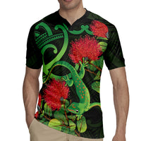 New Zealand Gecko Rugby Jersey Aotearoa Maori With Pohutukawa Flowers LT14 - Polynesian Pride