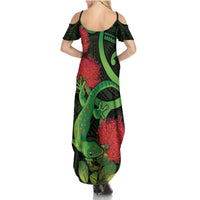 New Zealand Gecko Summer Maxi Dress Aotearoa Maori With Pohutukawa Flowers LT14 - Polynesian Pride