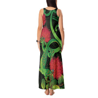 New Zealand Gecko Tank Maxi Dress Aotearoa Maori With Pohutukawa Flowers LT14 - Polynesian Pride