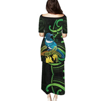 New Zealand Tui Bird Puletasi Aotearoa Maori With Kowhai Flowers LT14 - Polynesian Pride
