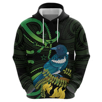 New Zealand Tui Bird Zip Hoodie Aotearoa Maori With Kowhai Flowers