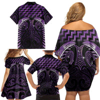 Purple Matariki New Zealand Family Matching Off Shoulder Short Dress and Hawaiian Shirt Maori Poutama Galaxy Vibes