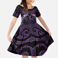 Purple Matariki New Zealand Family Matching Short Sleeve Bodycon Dress and Hawaiian Shirt Maori Poutama Galaxy Vibes