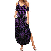 Purple Matariki New Zealand Family Matching Summer Maxi Dress and Hawaiian Shirt Maori Poutama Galaxy Vibes