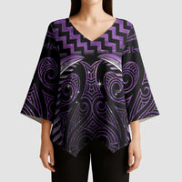 Purple Matariki New Zealand Kimono Sleeve Blouse Maori Poutama Galaxy Vibes - Polynesian Pride
