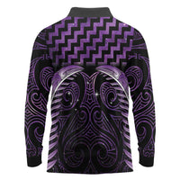 Purple Matariki New Zealand Long Sleeve Polo Shirt Maori Poutama Galaxy Vibes
