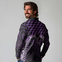 Purple Matariki New Zealand Long Sleeve Polo Shirt Maori Poutama Galaxy Vibes