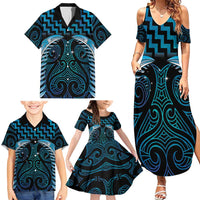 Blue Matariki New Zealand Family Matching Summer Maxi Dress and Hawaiian Shirt Maori Poutama Galaxy Vibes