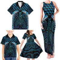 Blue Matariki New Zealand Family Matching Tank Maxi Dress and Hawaiian Shirt Maori Poutama Galaxy Vibes