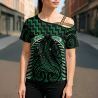 Green Matariki New Zealand Cross Shoulder Shirt Maori Poutama Galaxy Vibes - Polynesian Pride