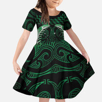 Green Matariki New Zealand Family Matching Long Sleeve Bodycon Dress and Hawaiian Shirt Maori Poutama Galaxy Vibes