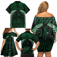 Green Matariki New Zealand Family Matching Off Shoulder Short Dress and Hawaiian Shirt Maori Poutama Galaxy Vibes