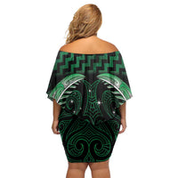Green Matariki New Zealand Family Matching Off Shoulder Short Dress and Hawaiian Shirt Maori Poutama Galaxy Vibes