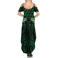 Green Matariki New Zealand Family Matching Summer Maxi Dress and Hawaiian Shirt Maori Poutama Galaxy Vibes