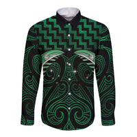 Green Matariki New Zealand Long Sleeve Button Shirt Maori Poutama Galaxy Vibes