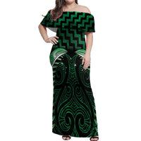 Green Matariki New Zealand Off Shoulder Maxi Dress Maori Poutama Galaxy Vibes