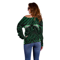 Green Matariki New Zealand Off Shoulder Sweater Maori Poutama Galaxy Vibes