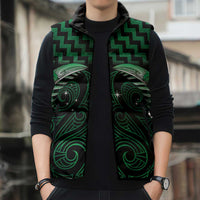 Green Matariki New Zealand Sleeveless Puffer Jacket Maori Poutama Galaxy Vibes - Polynesian Pride