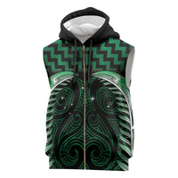 Green Matariki New Zealand Sleeveless Zip Hoodie Maori Poutama Galaxy Vibes LT14 Green - Polynesian Pride