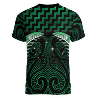 Green Matariki New Zealand Women V-Neck T-Shirt Maori Poutama Galaxy Vibes