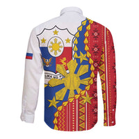 Philippines Independence Day Long Sleeve Button Shirt Pilipinas Sun Stars Igorot Pattern
