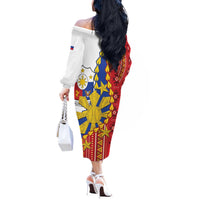 Philippines Independence Day Off The Shoulder Long Sleeve Dress Pilipinas Sun Stars Igorot Pattern