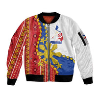 Philippines Independence Day Sleeve Zip Bomber Jacket Pilipinas Sun Stars Igorot Pattern