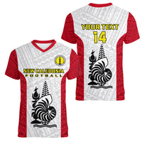 Personalised New Caledonia Football Women V Neck T Shirt Polynesian Pattern Sporty Style LT14 - Polynesian Pride