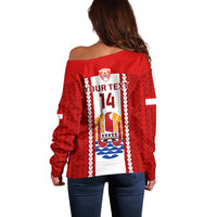 Personalised Tahitian Football Off Shoulder Sweater Tahiti Coat Of Arm Polynesian Sporty Style LT14 - Polynesian Pride
