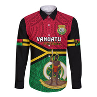 Vanuatu Football Long Sleeve Button Shirt Vanuatuan Coat Of Arm Polynesian Flag Style LT14 Unisex Red - Polynesian Pride