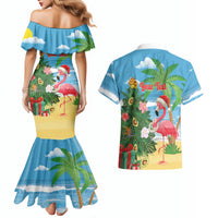 Flamingo Hawaii Summer Christmas Personalized Couples Matching Mermaid Dress and Hawaiian Shirt Mele Kalikimaka Beachy Vibes LT14 - Polynesian Pride