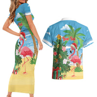 Flamingo Hawaii Summer Christmas Personalized Couples Matching Short Sleeve Bodycon Dress and Hawaiian Shirt Mele Kalikimaka Beachy Vibes LT14 - Polynesian Pride