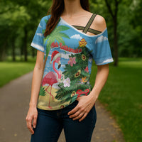 Flamingo Hawaii Summer Christmas Personalized Cross Shoulder Shirt Mele Kalikimaka Beachy Vibes