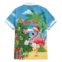 Flamingo Hawaii Summer Christmas Personalized Family Matching Puletasi and Hawaiian Shirt Mele Kalikimaka Beachy Vibes LT14 Dad's Shirt - Long Sleeve Blue - Polynesian Pride