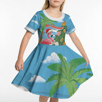 Flamingo Hawaii Summer Christmas Personalized Kid Short Sleeve Dress Mele Kalikimaka Beachy Vibes LT14 - Polynesian Pride