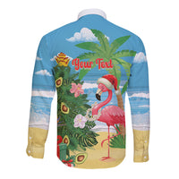 Flamingo Hawaii Summer Christmas Personalized Long Sleeve Button Shirt Mele Kalikimaka Beachy Vibes LT14 - Polynesian Pride