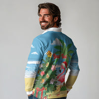 Flamingo Hawaii Summer Christmas Personalized Long Sleeve Polo Shirt Mele Kalikimaka Beachy Vibes