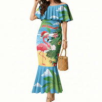 Flamingo Hawaii Summer Christmas Personalized Mermaid Dress Mele Kalikimaka Beachy Vibes LT14 Women Blue - Polynesian Pride